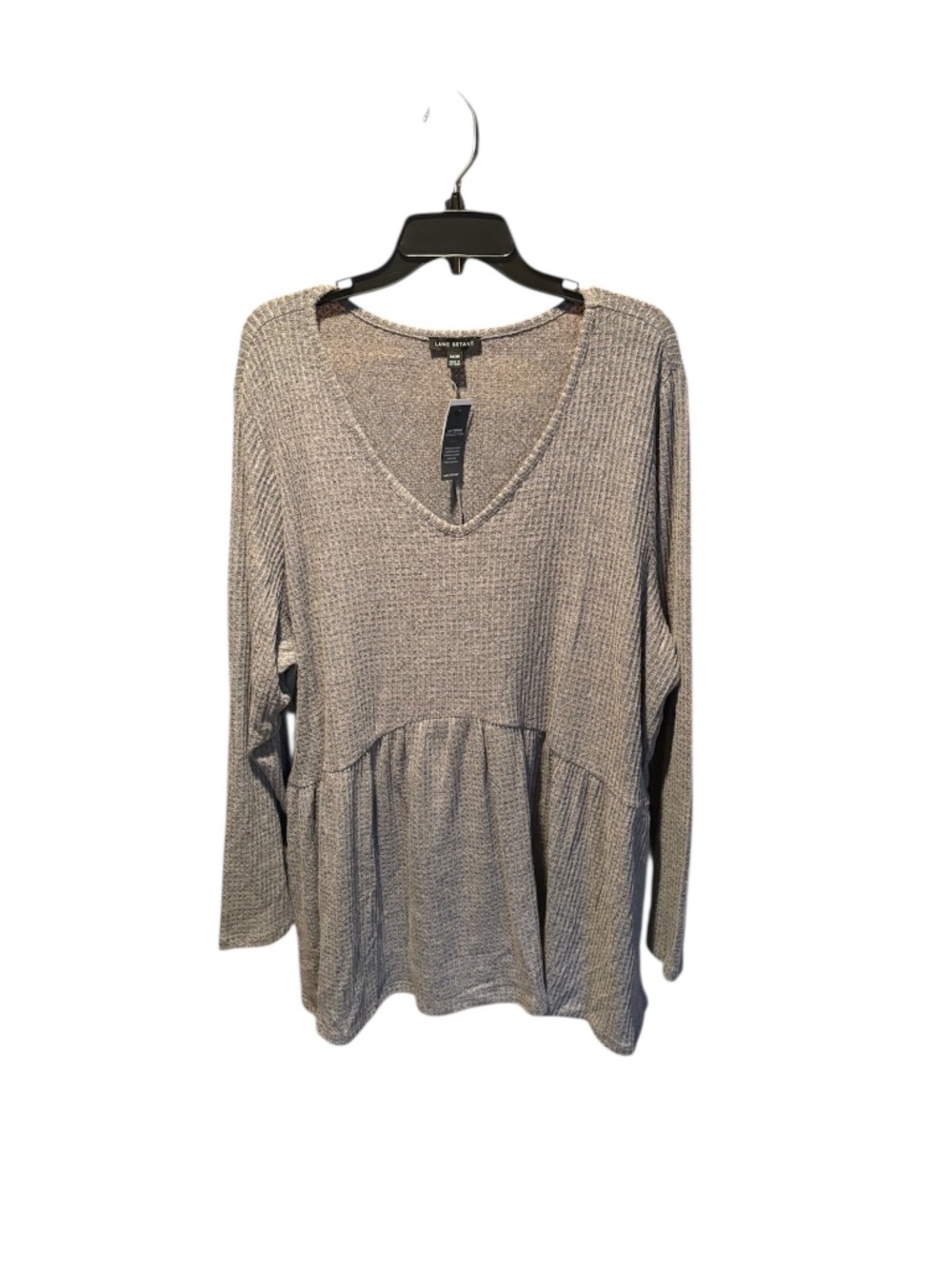 Lane Bryant Waffle Knit V-neck Long Sleeve Swing Top in Gray 26/28 NWT